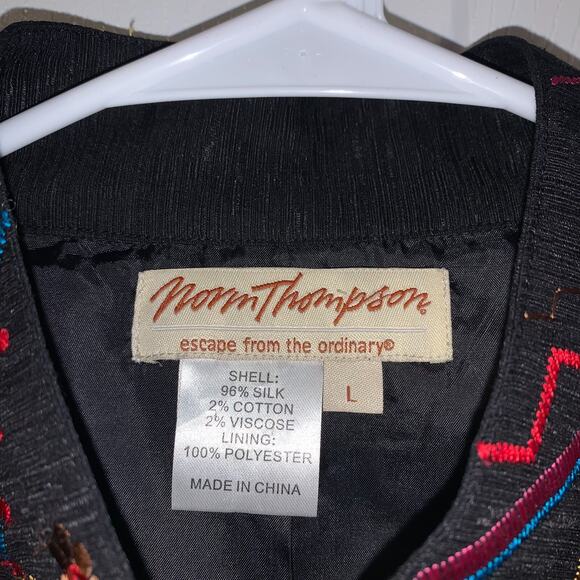 Norm Thompson Women's Embroidered Silk Jacket Sz L Colorful Art to Wear Boho - Picture 6 of 7
